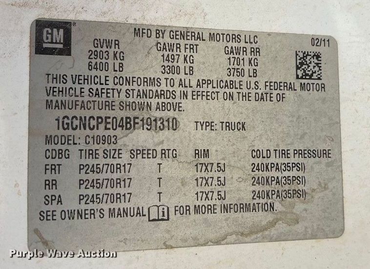 image for item EU4683 2011 Chevrolet Silverado 1500 pickup truck