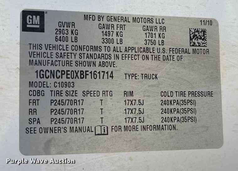 image for item EU4684 2011 Chevrolet Silverado 1500 pickup truck