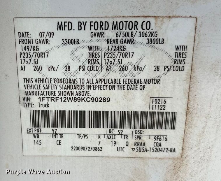 image for item EU4686 2009 Ford F150 pickup truck