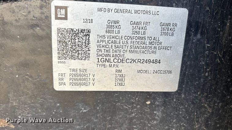 image for item EU4689 2019 Chevrolet Tahoe Police SUV