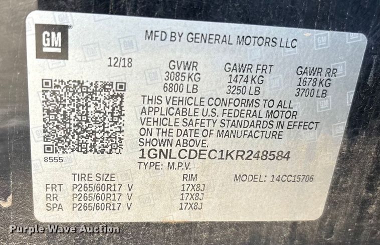 image for item EU4690 2019 Chevrolet Tahoe Police SUV