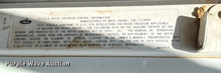 image for item EU5021 2003 Mack CH613 dump truck