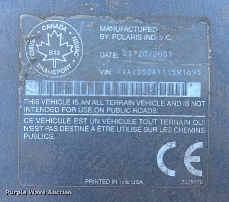 image for item EU6038 2001 Polaris Magnum 500 ATV