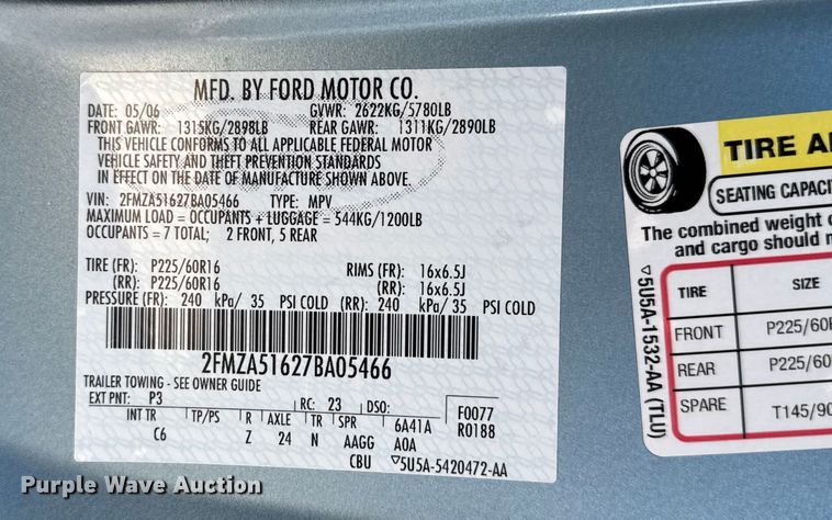 image for item EV1973 2007 Ford Freestar van