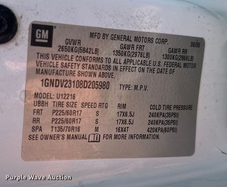 image for item EV1974 2008 Chevrolet Uplander van