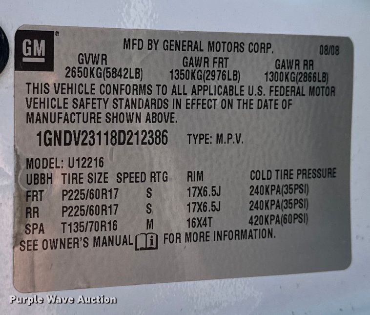 image for item EV1975 2008 Chevrolet Uplander LS van