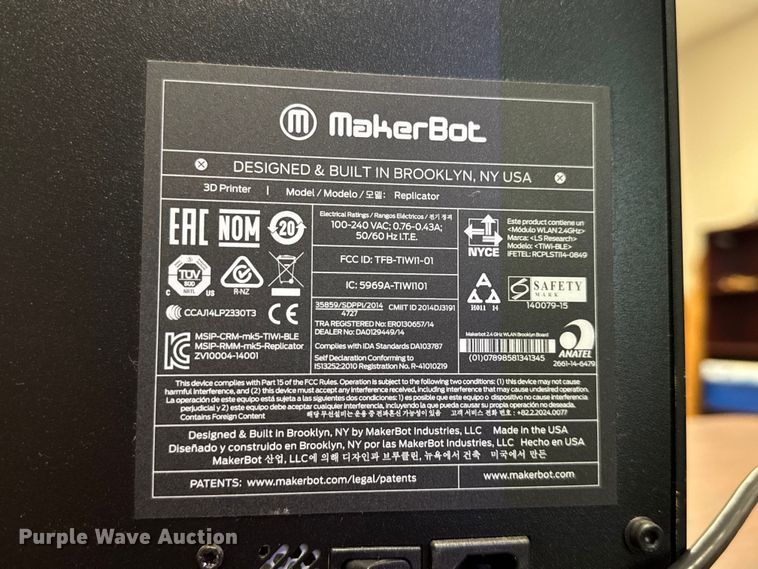 image for item EV1980 (2) MakerBot Replicator 3D printers