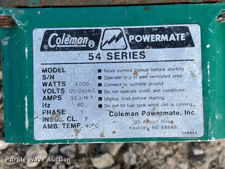 image for item EV3044 Coleman 544000R generator
