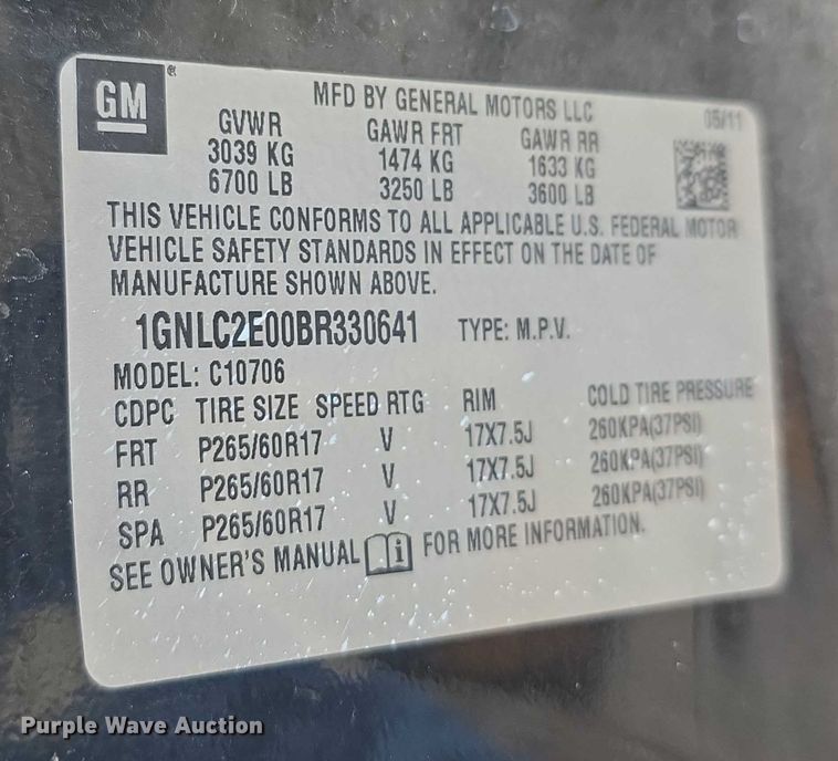 image for item FI0510 2011 Chevrolet Tahoe Police SUV