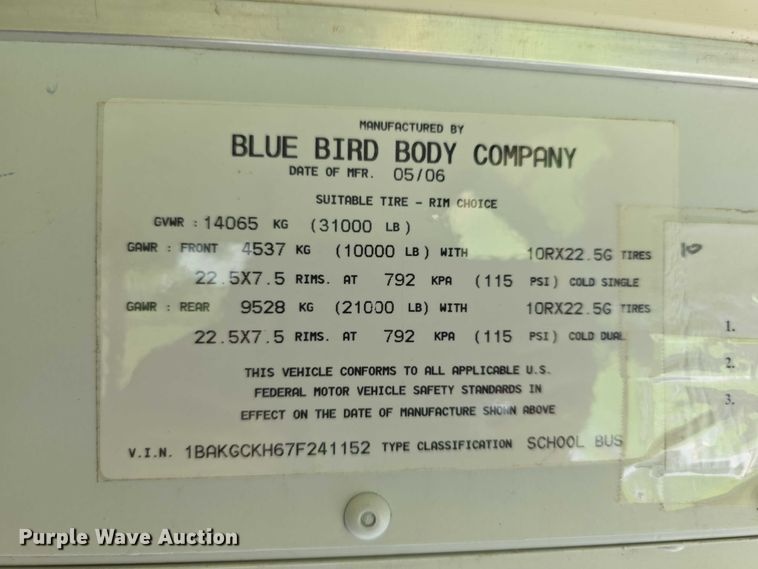 image for item FI0511 2007 Bluebird  school bus