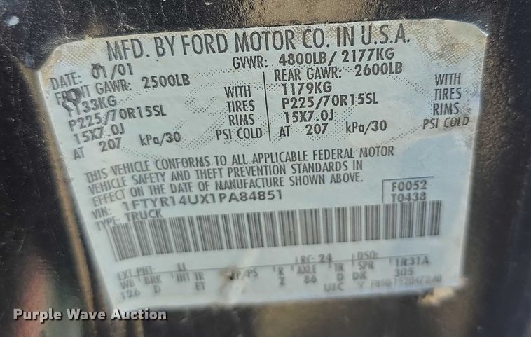 image for item FI0516 2001 Ford Ranger xlt SuperCab animal control pickup truck