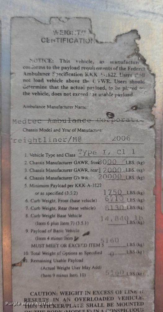 image for item FI0517 2006 Freightliner  ambulance