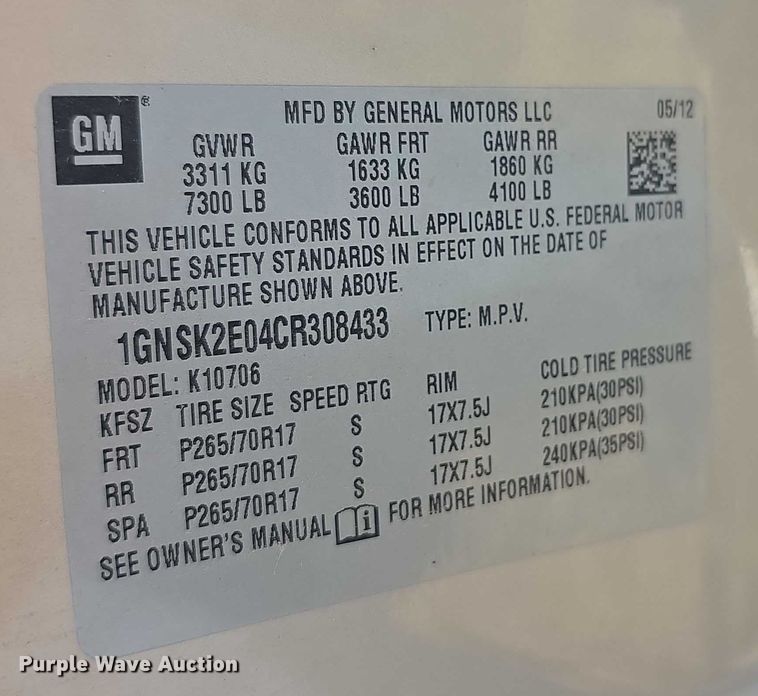 image for item FI0524 2012 Chevrolet Tahoe Police SUV