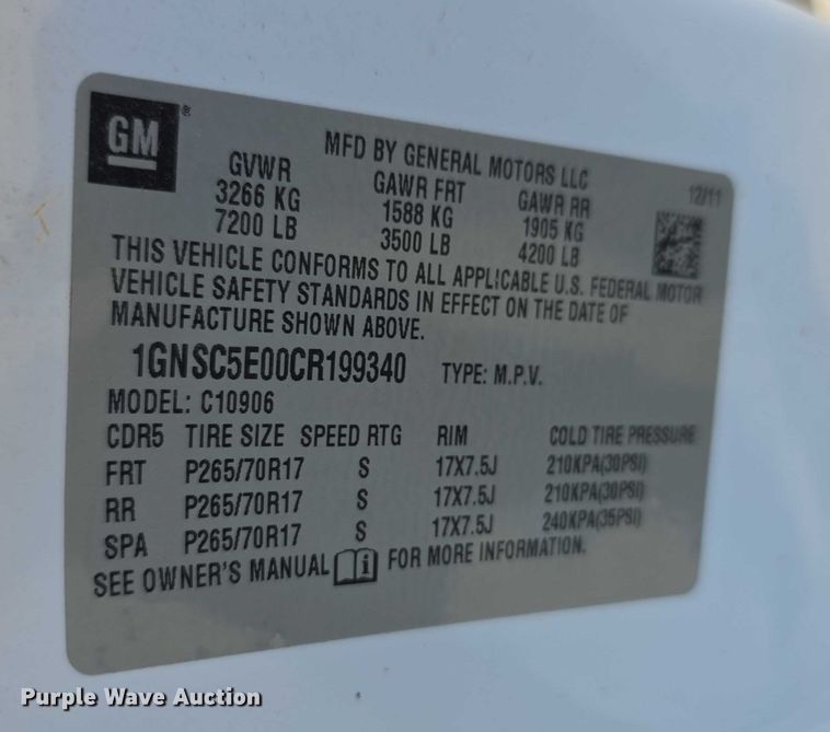 image for item FI0540 2012 Chevrolet Suburban 1500 SUV