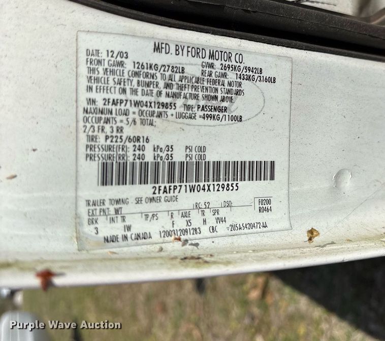 image for item OB9589 2004 Ford Crown Victoria Police Interceptor  