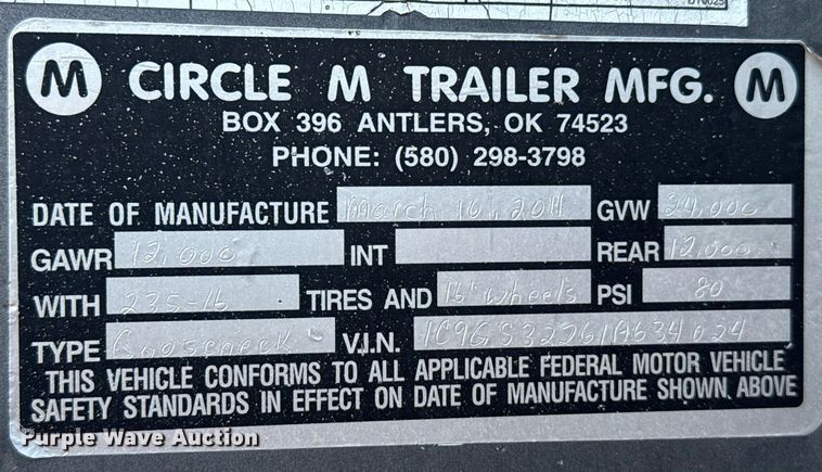 image for item DK6980 2011 Circle M equipment trailer