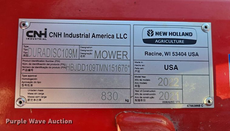 image for item EB8359 New Holland Duradisc 109M disc mower