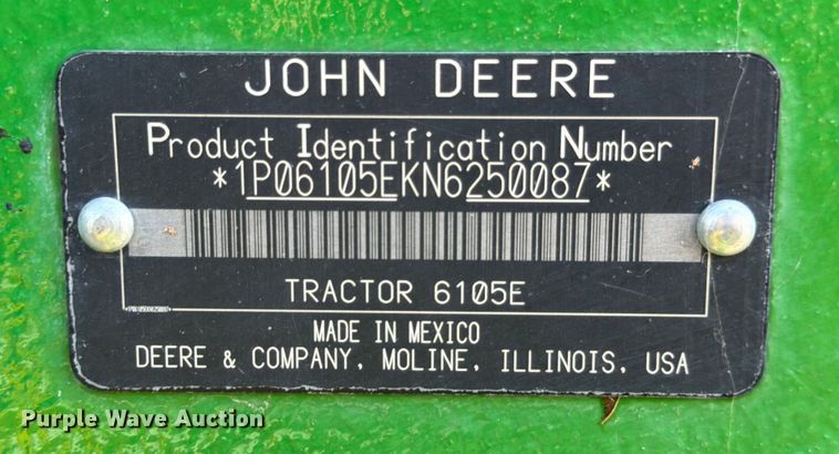 image for item ED5951 2022 John Deere 6105E MFWD tractor