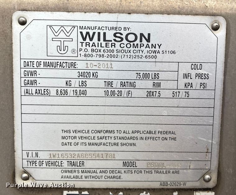 image for item ET4664 2012 Wilson PSDCL-402 livestock trailer