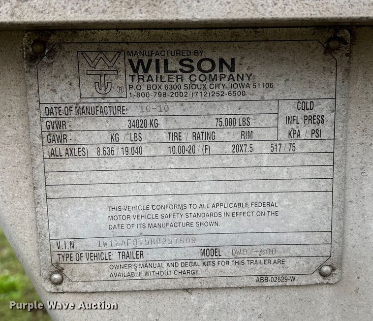 image for item ET4665 2011 Wilson DWBT-600 live bottom trailer