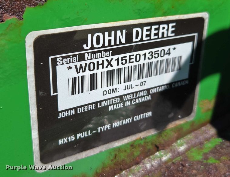 image for item EU3806 2007 John Deere HX15 batwing rotary mower