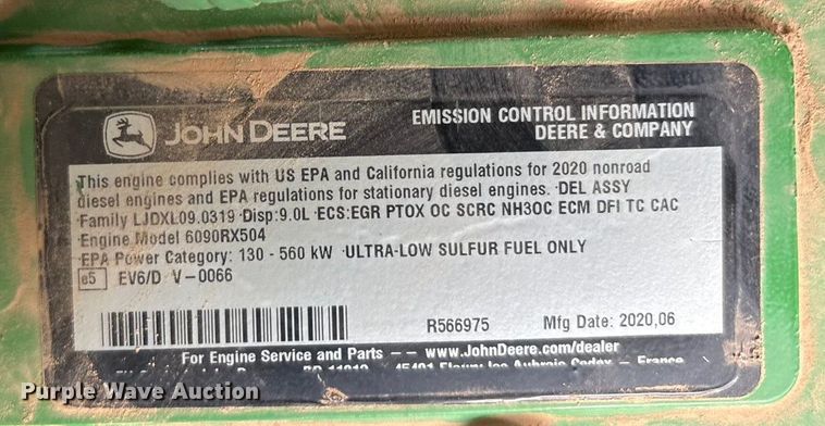 image for item EU4663 2020 John Deere 8R250 MFWD tractor