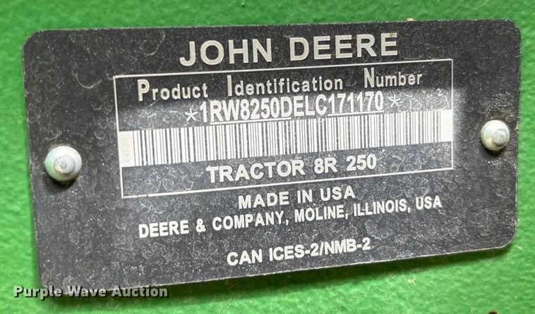 image for item EU4663 2020 John Deere 8R250 MFWD tractor