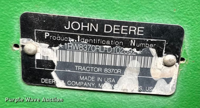 image for item YA1149 2015 John Deere 8370R MFWD tractor