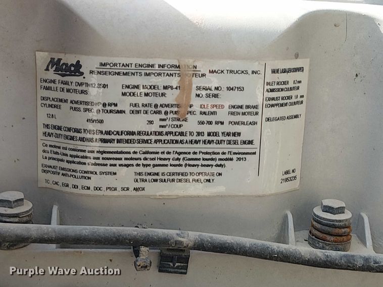 image for item DJ7826 2014 Mack GU713 semi truck