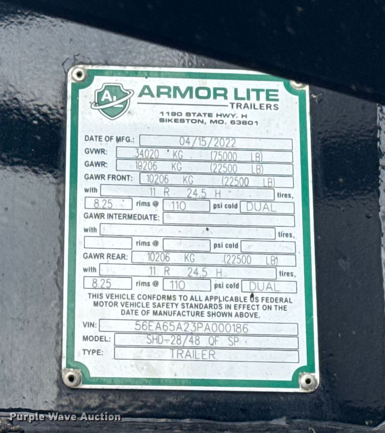 image for item DJ7840 2023 Armor Lite SHD-28/48 QF SP end dump trailer