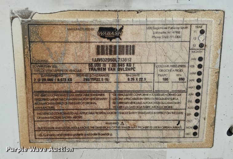 image for item DP8869 2013 Wabash DVLSHPC  dry van trailer