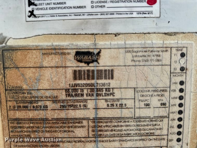 image for item DP8869 2013 Wabash DVLSHPC  dry van trailer