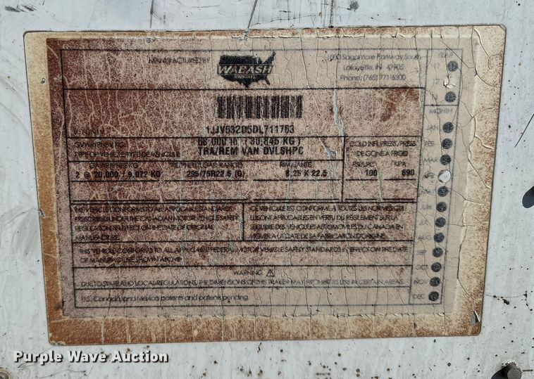 image for item DP8871 2013 Wabash DVLSHPC dry van trailer