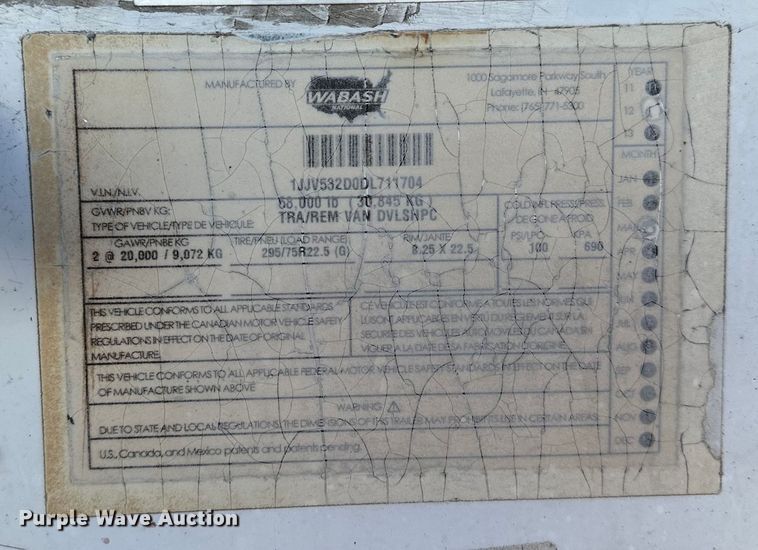 image for item DP8873 2013 Wabash DVLSHPC dry van trailer