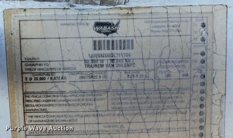 image for item DP8873 2013 Wabash DVLSHPC dry van trailer