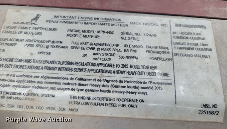 image for item DZ6608 2016 Mack CXU613 semi truck