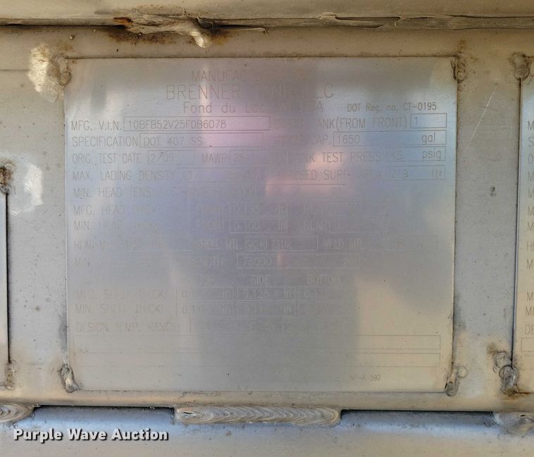 image for item DZ6640 2005 Brenner Tank LLC tank trailer