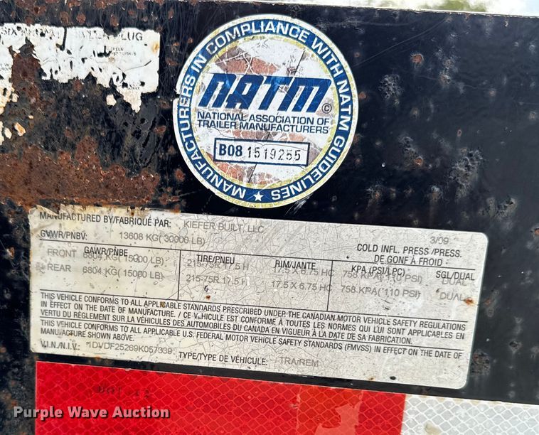 image for item EA1933 2009 Kiefer built Inc 2000 25 PT equipment trailer