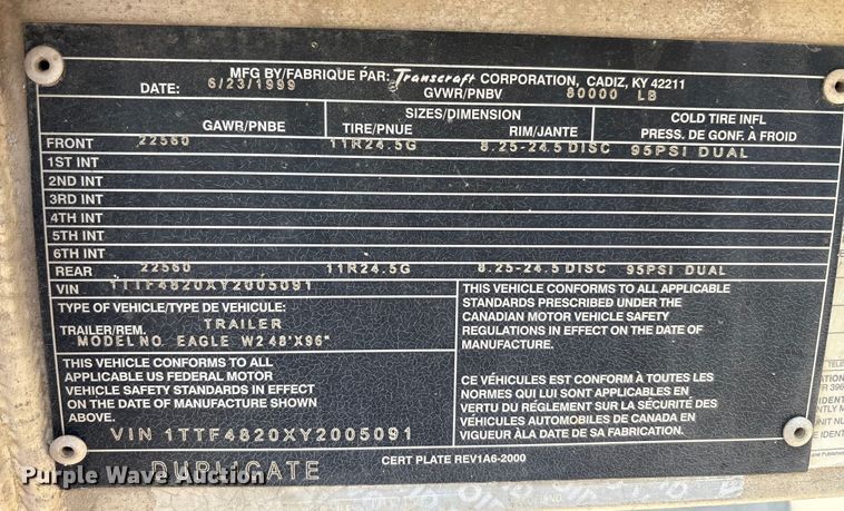 image for item EA7529 2000 Transcraft Eagle W2 48X96 side curtain trailer