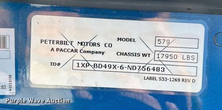 image for item ED2250 2022 Peterbilt 579 semi truck
