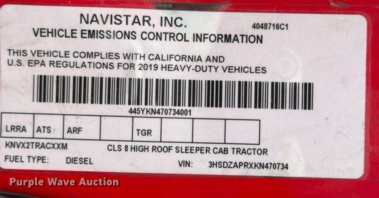 image for item ED5917 2019 International LT625 semi truck