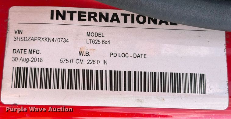 image for item ED5917 2019 International LT625 semi truck