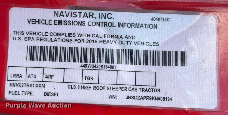 image for item ED5918 2019 International LT625 semi truck