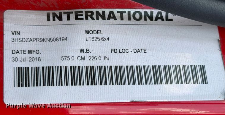 image for item ED5918 2019 International LT625 semi truck