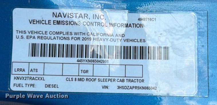 image for item ED5919 2019 International LT625 semi truck