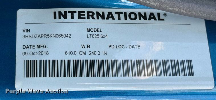 image for item ED5919 2019 International LT625 semi truck