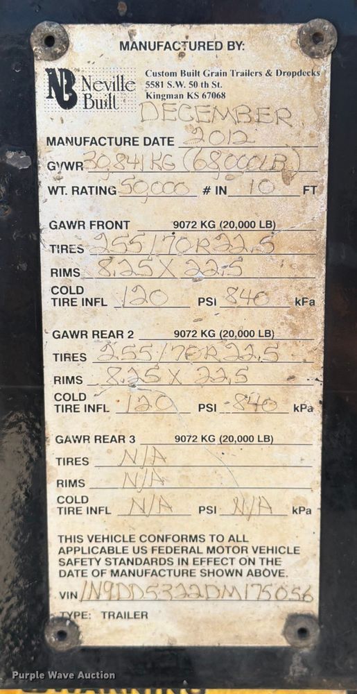 image for item ED5925 2013 Neville Built drop deck equipment trailer