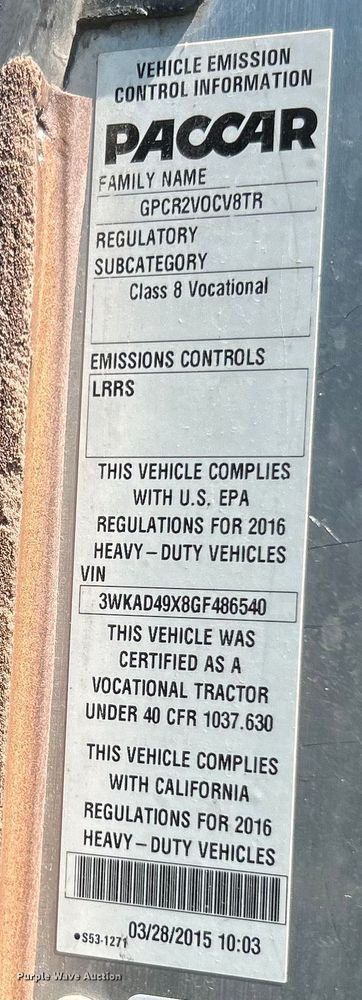 image for item EF2075 2016 Kenworth  T600 semi truck