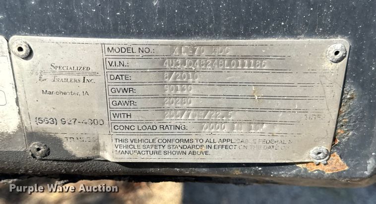 image for item EF2184 2011 XL Specialized Trailers Inc XL 70HDG lowboy equipment trailer