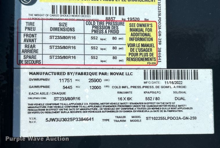 image for item EK8395 2023 Sure-Trac ST102255LPDO2A-GN-259 equipment trailer